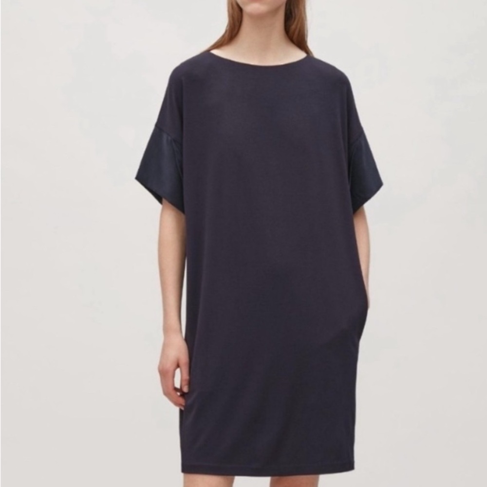 COS Navy Blue Shirt Dress Silk Cuff S